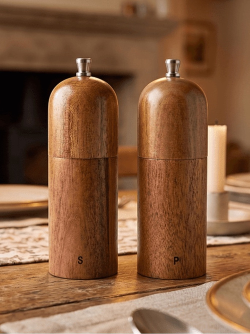 Acacia wood salt and pepper grinder set by Short St_ries